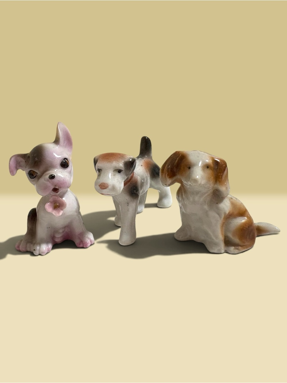 Vintage 50s Set of 3 Porcelain Mini Dogs Figures made In Japan